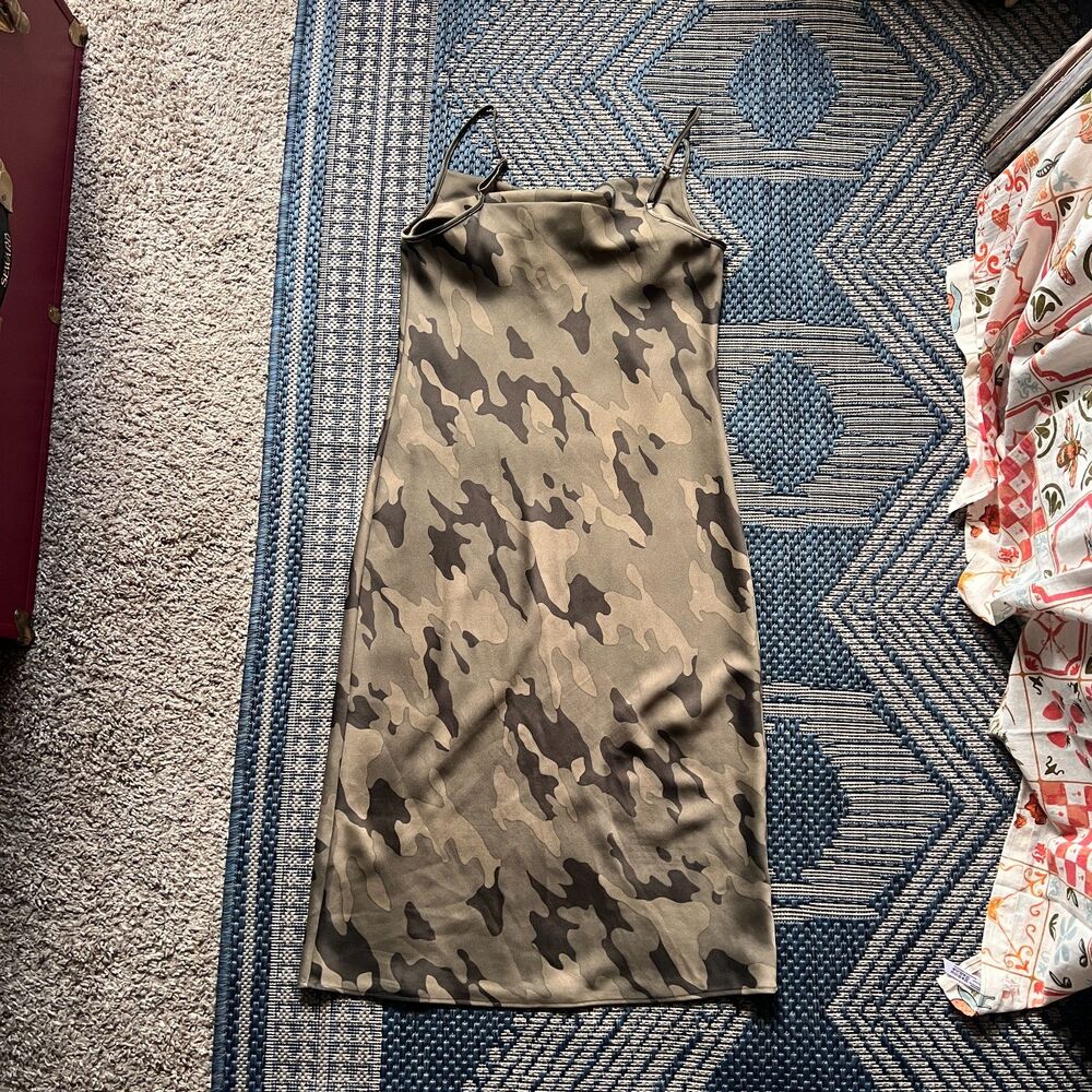 Camo grunge indie sleaze relaxed fit cowl neck slip midi dress size XS - Picture 5 of 9